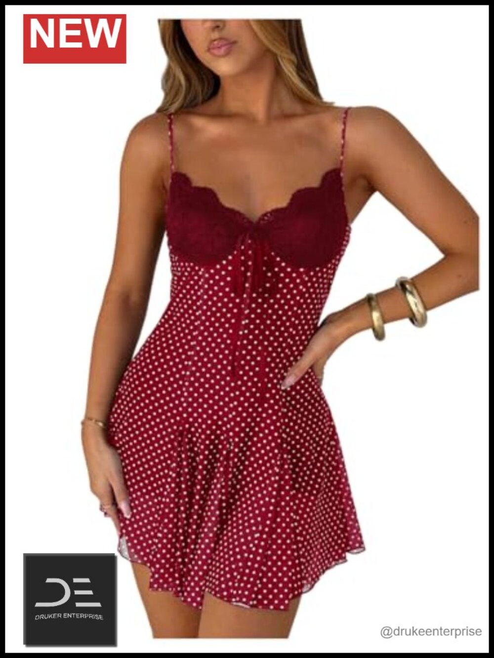 Women's Polka Dots Mesh Lace A Line Mini Dress Sleeveless V Neck Casual